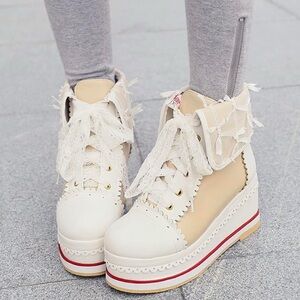 Women's tan Cute Platform Boots, Lace-up Cosplay Wedges Ankle Boots